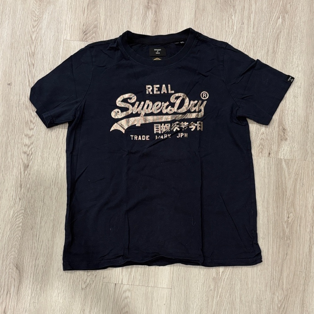 Superdry Logo Vintage Men's Navy Graphic Tee Streetwear Y2K